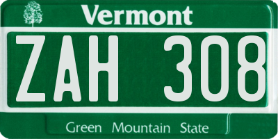 VT license plate ZAH308