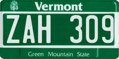 VT license plate ZAH309