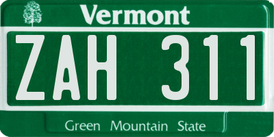 VT license plate ZAH311