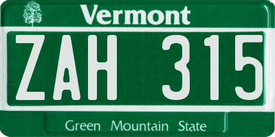 VT license plate ZAH315