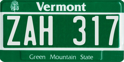 VT license plate ZAH317