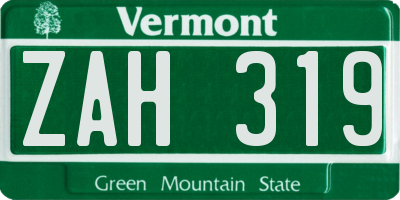 VT license plate ZAH319