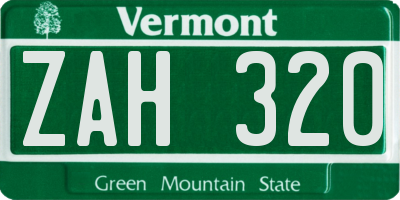VT license plate ZAH320