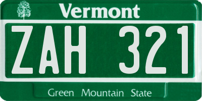 VT license plate ZAH321