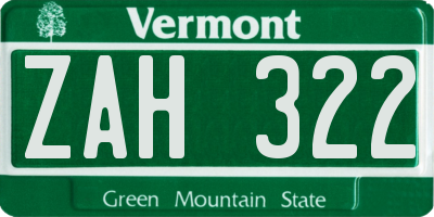 VT license plate ZAH322