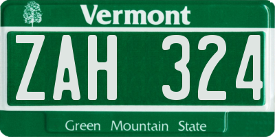 VT license plate ZAH324