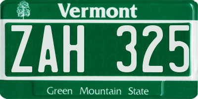VT license plate ZAH325