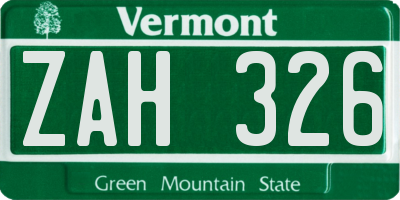 VT license plate ZAH326