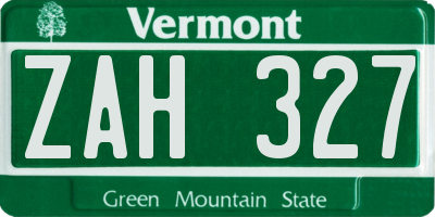 VT license plate ZAH327