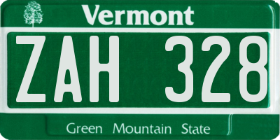 VT license plate ZAH328
