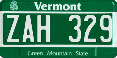 VT license plate ZAH329