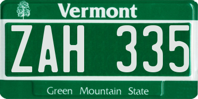 VT license plate ZAH335