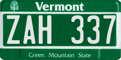 VT license plate ZAH337
