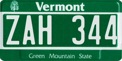 VT license plate ZAH344