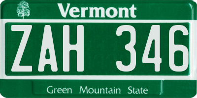 VT license plate ZAH346