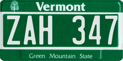 VT license plate ZAH347