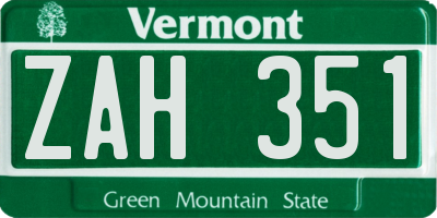 VT license plate ZAH351