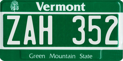 VT license plate ZAH352