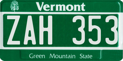 VT license plate ZAH353