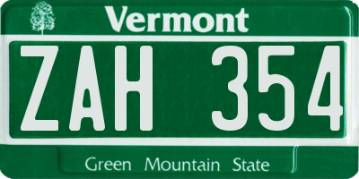 VT license plate ZAH354