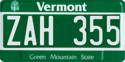 VT license plate ZAH355