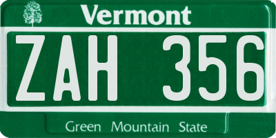 VT license plate ZAH356