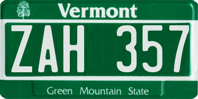 VT license plate ZAH357