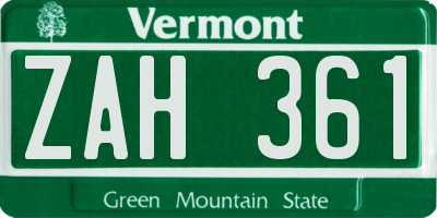 VT license plate ZAH361