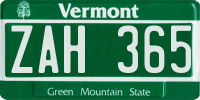 VT license plate ZAH365