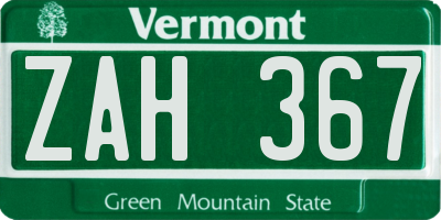VT license plate ZAH367