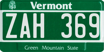 VT license plate ZAH369