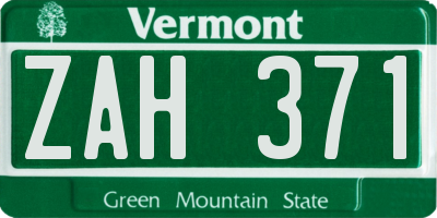 VT license plate ZAH371