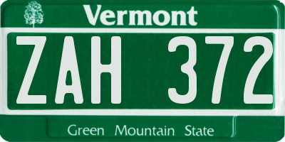 VT license plate ZAH372