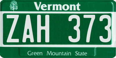 VT license plate ZAH373