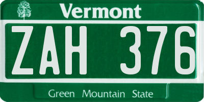 VT license plate ZAH376