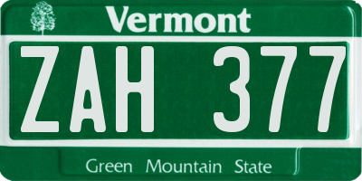 VT license plate ZAH377
