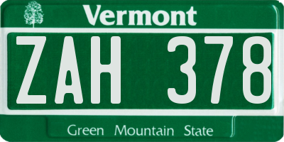VT license plate ZAH378