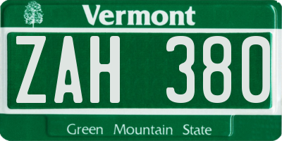 VT license plate ZAH380