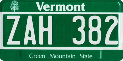 VT license plate ZAH382