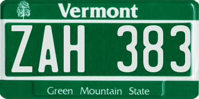 VT license plate ZAH383
