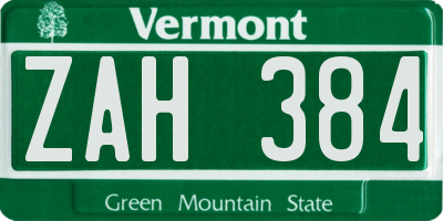 VT license plate ZAH384