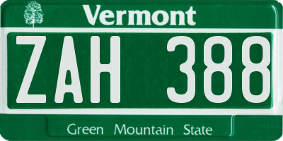 VT license plate ZAH388