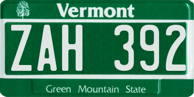 VT license plate ZAH392