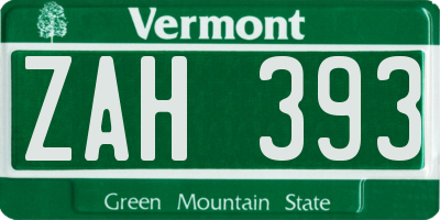 VT license plate ZAH393