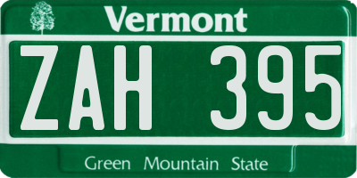 VT license plate ZAH395