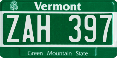 VT license plate ZAH397