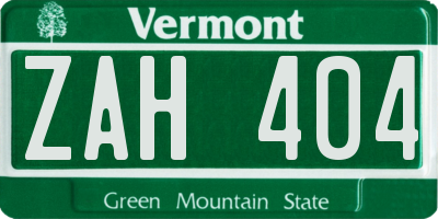 VT license plate ZAH404