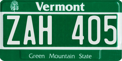 VT license plate ZAH405