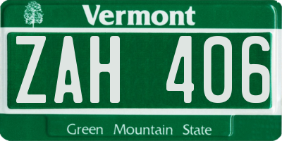 VT license plate ZAH406
