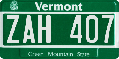 VT license plate ZAH407